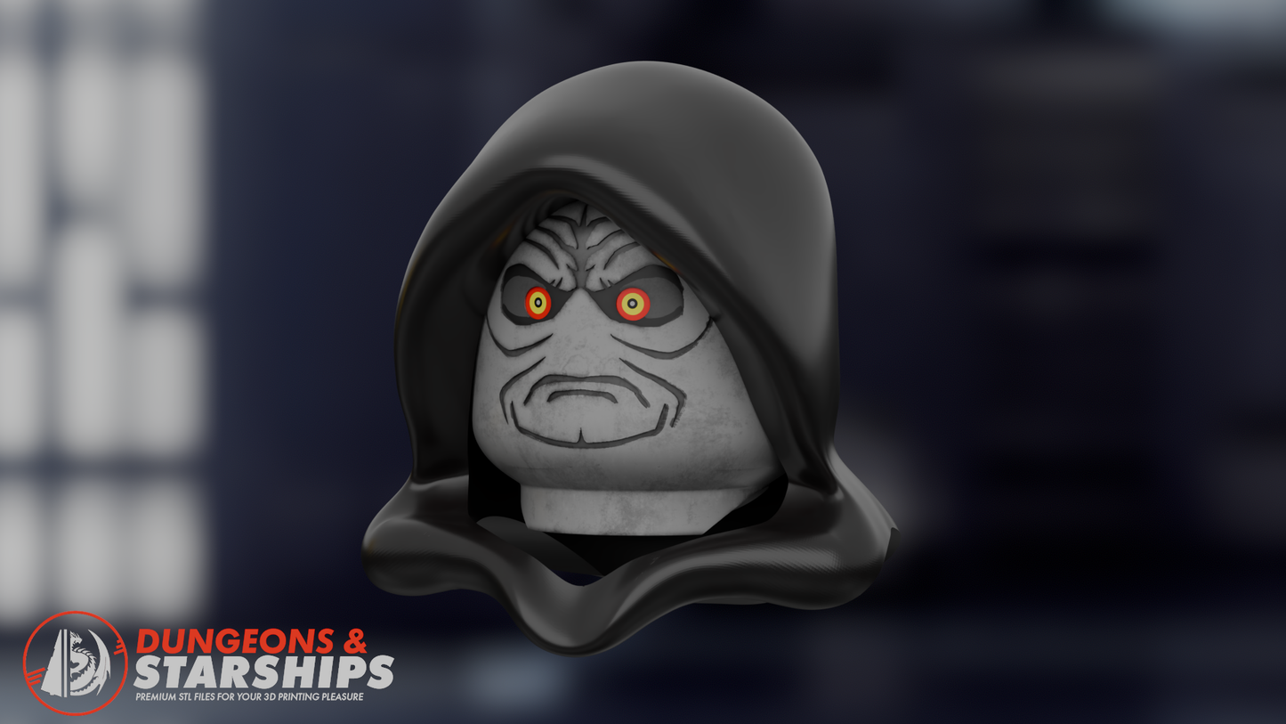 Wearable Brick-Style Emperor Palpatine Head - Star Wars